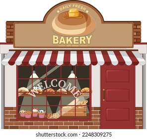 Bakery shop building facade illustration