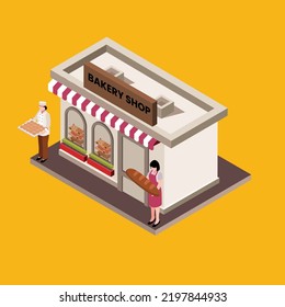 Bakery shop building facade isometric 3d flat vector illustration concept for banner, website, landing page, ads, flyer template, etc