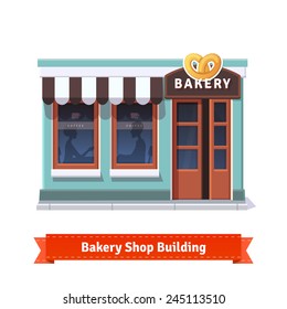 Bakery shop building  facade with signboard. Flat style illustration or icon. EPS 10 vector.