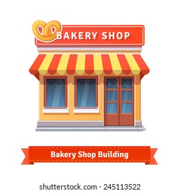 Bakery shop building  facade with signboard. Flat style illustration or icon. EPS 10 vector.