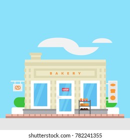 Bakery shop building flat illustration design bread sign 