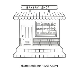 Bakery shop building, hand drawn vector Illustration.