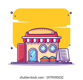 Bakery Shop Building and Landmark Vector Cartoon Illustrations