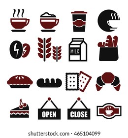 bakery shop, coffee shop , cafe icon set