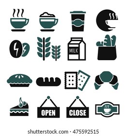 bakery shop, coffee shop , cafe icon set
