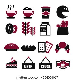 bakery shop, coffee shop , cafe icon set