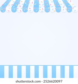Bakery shop concept. Blue and white store with multicolor sugar sprinkles on a white background.