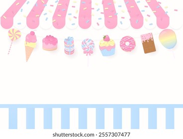 Bakery shop concept. Bakery shop with multicolor sugar sprinkles and dessert on a white background.