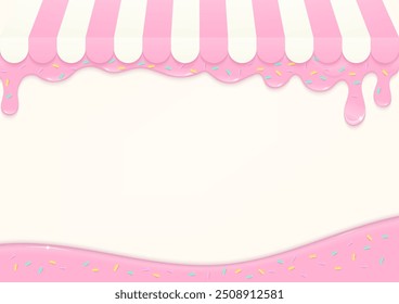 Conceito de padaria. Líquido rosa e açúcar colorido polvilha em um fundo creme com espaço de cópia.
