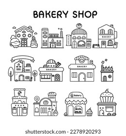 Bakery shop with Cute doodle outline