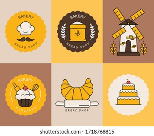 BBäckerei-Elemente, einzelne farbige Logos, Süßladen, Brot, Cupcakes, Logos Vektorfarbige Logo-Sammlung