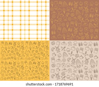 Bakery shop elements, isolated icons, sweet shop, pattern set, vector outline icon collection