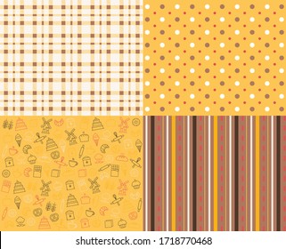 Elementos de panadería, iconos aislados, tienda dulce, conjunto de patrones, conjunto de iconos de contorno vectorial
