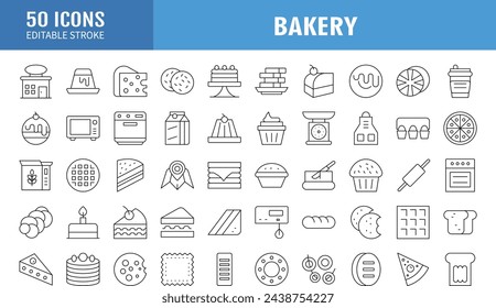 Bakery shop elements - minimal thin line web icon set. Outline icons collection. Simple vector illustration.