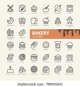 Bakery shop elements - minimal thin line web icon set. Outline icons collection. Vector illustration.