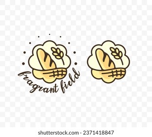 Bakery shop emblem, bread, bake and bakery, colored graphic design. Breads in basket, baguette, loaf, long loaf, food and meal, vector design and illustration
