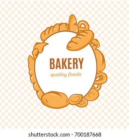 Bakery shop emblem designs depicting different kinds of fresh bakery products and pastry decorated wheat ears, stars, toque, crowns and ribbon banners with various headers