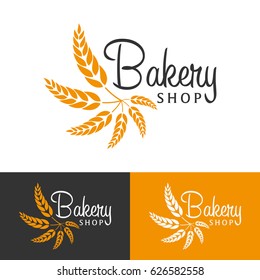 Bakery shop emblem, labels, logo and design elements. Fresh bread and wheat. Vector illustration