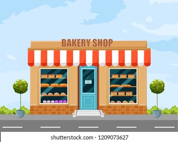 Bakery shop facade Vector. Architecture detailed cartoon style illustrations