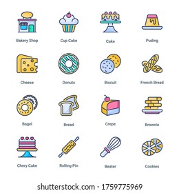 Bakery Shop filled line Icons - stroke, vector