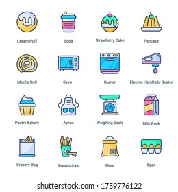 Bakery Shop filled line Icons - stroke, vector