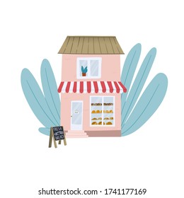 Bakery shop flat hand drawn concept vector illustration for website, card, poster, banner etc. 