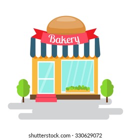 Bakery shop flat style building. Vector illustration.