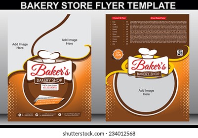 Bakery Shop Flyer Template & Magazine Cover Vector Illustration 