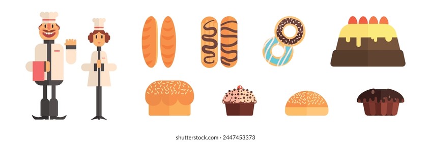 Bakery Shop Food and Baker Flat Item Vector Set