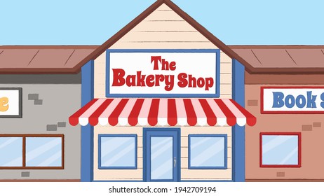 The Bakery Shop Front Food Store Building Exterior Colorful Scenery Vector Illustration Scene Artwork