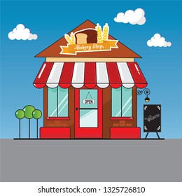 Bakery shop front store with cloud blue background vector 4