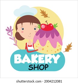 Bakery shop girl character vector template design illustration