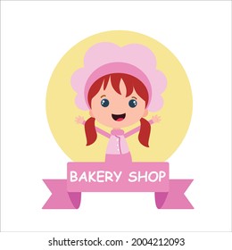 bakery shop girl character vector template design illustration