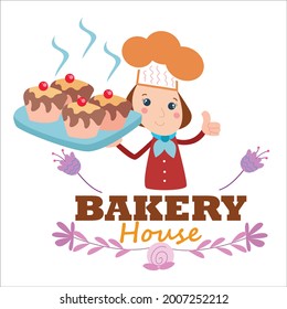 bakery shop girl character vector template design illustration