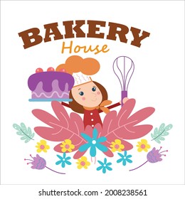 bakery shop girl character vector template design illustration