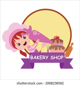 bakery shop girl character vector template design illustration