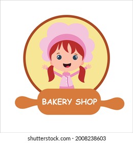 bakery shop girl character vector template design illustration