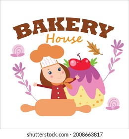 bakery shop girl character vector template design illustration