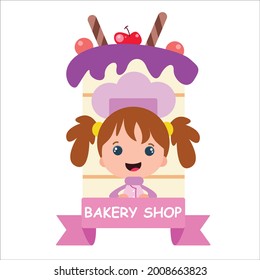 bakery shop girl character vector template design illustration