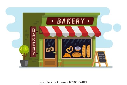 Bakery shop house. Cafe, building Vector flat