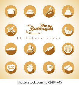 Bakery shop icons vector set monocolour round style