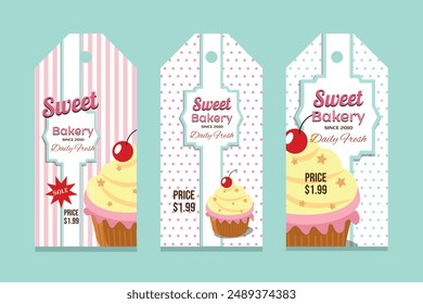 Bakery shop label tag price with nice vintage design set and cupcake 