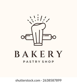 bakery shop line art logo vector minimalist illustration design, bread chef logo design