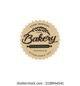 Bakery shop logo badge template,Simple homemade Retro Cake. organic bakery vector and label design inspiration