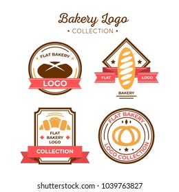 Bakery Shop Logo, Badges, Label Design Elements set. Bread, cake, cafe, Sticker emblem food template collection. vintage style objects retro vector illustration.