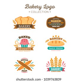 Bakery Shop Logo, Badges, Label Design Elements set. Bread, cake, cafe, Sticker emblem food template collection. vintage style objects retro vector illustration.