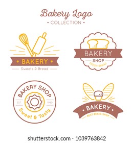 Bakery Shop Logo, Badges, Label Design Elements set. Bread, cake, cafe, Sticker emblem food template collection. vintage style objects retro vector illustration.