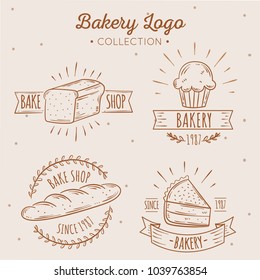 Bakery Shop Logo, Badges, Label Design Elements set. Bread, cake, cafe, Sticker emblem food template collection. vintage style objects retro vector illustration.