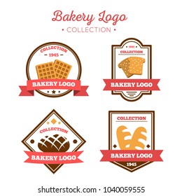 Bakery Shop Logo, Badges, Label Design Elements set. Bread, cake, cafe, Sticker emblem food template collection. vintage style objects retro vector illustration.