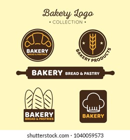 Bakery Shop Logo, Badges, Label Design Elements set. Bread, cake, cafe, Sticker emblem food template collection. vintage style objects retro vector illustration.